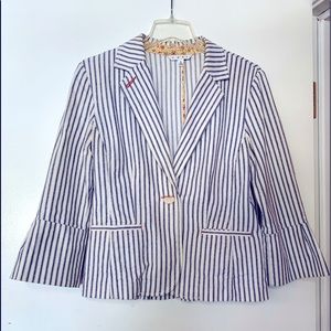 CAbi Blue Pinstripe Ticking Jacket, size 8, style 793
